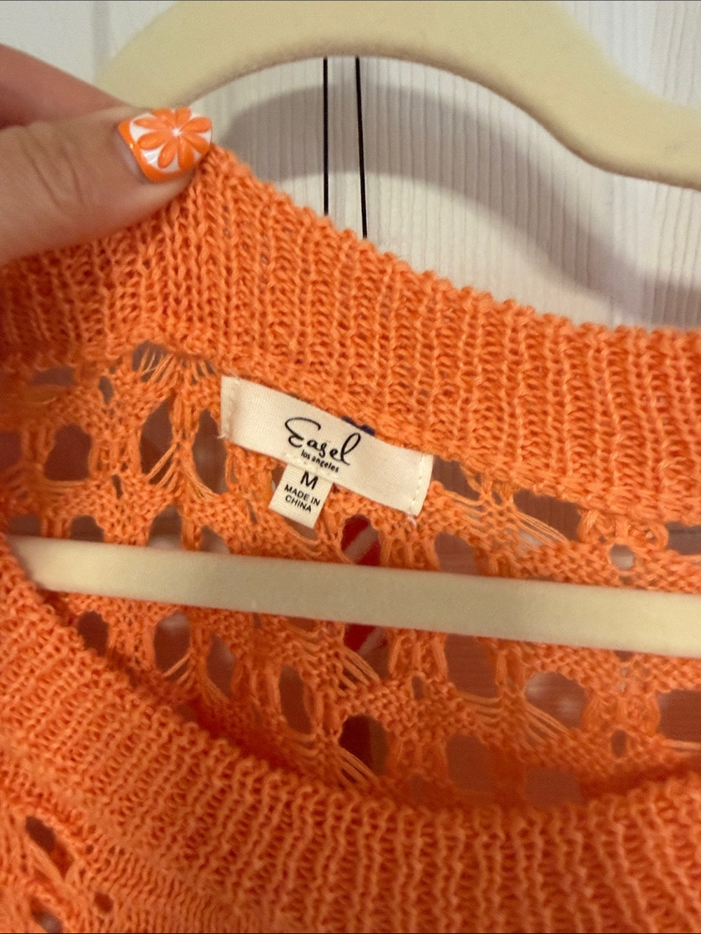 easel Open-Weave Scoop Neck Sweater in Bright Orange - Picture 2 of 5